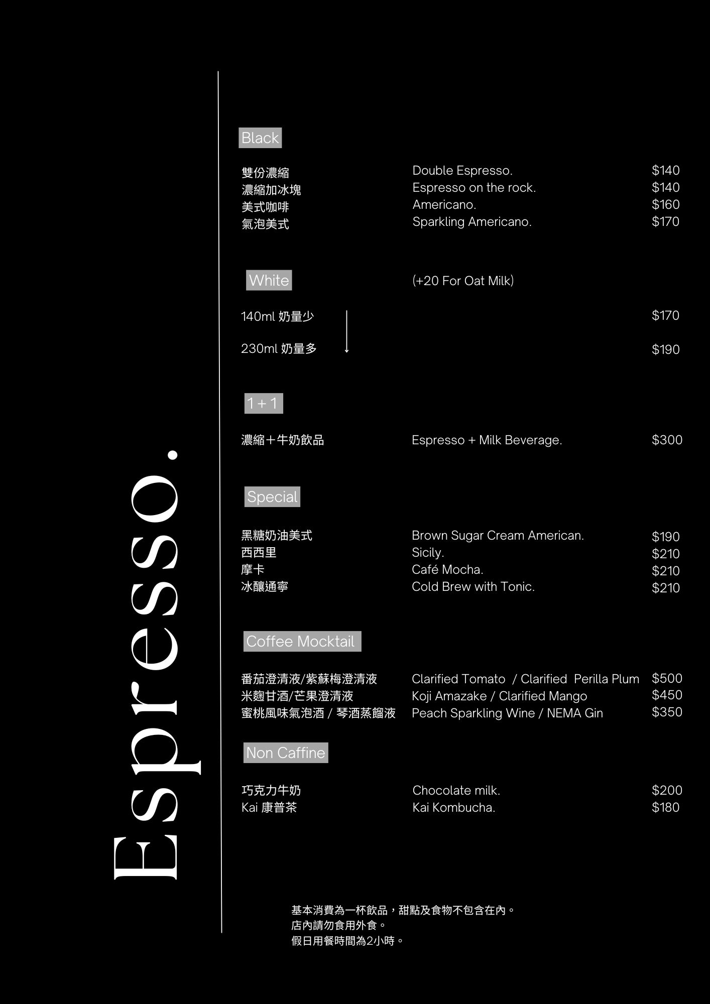 Espresso Menu